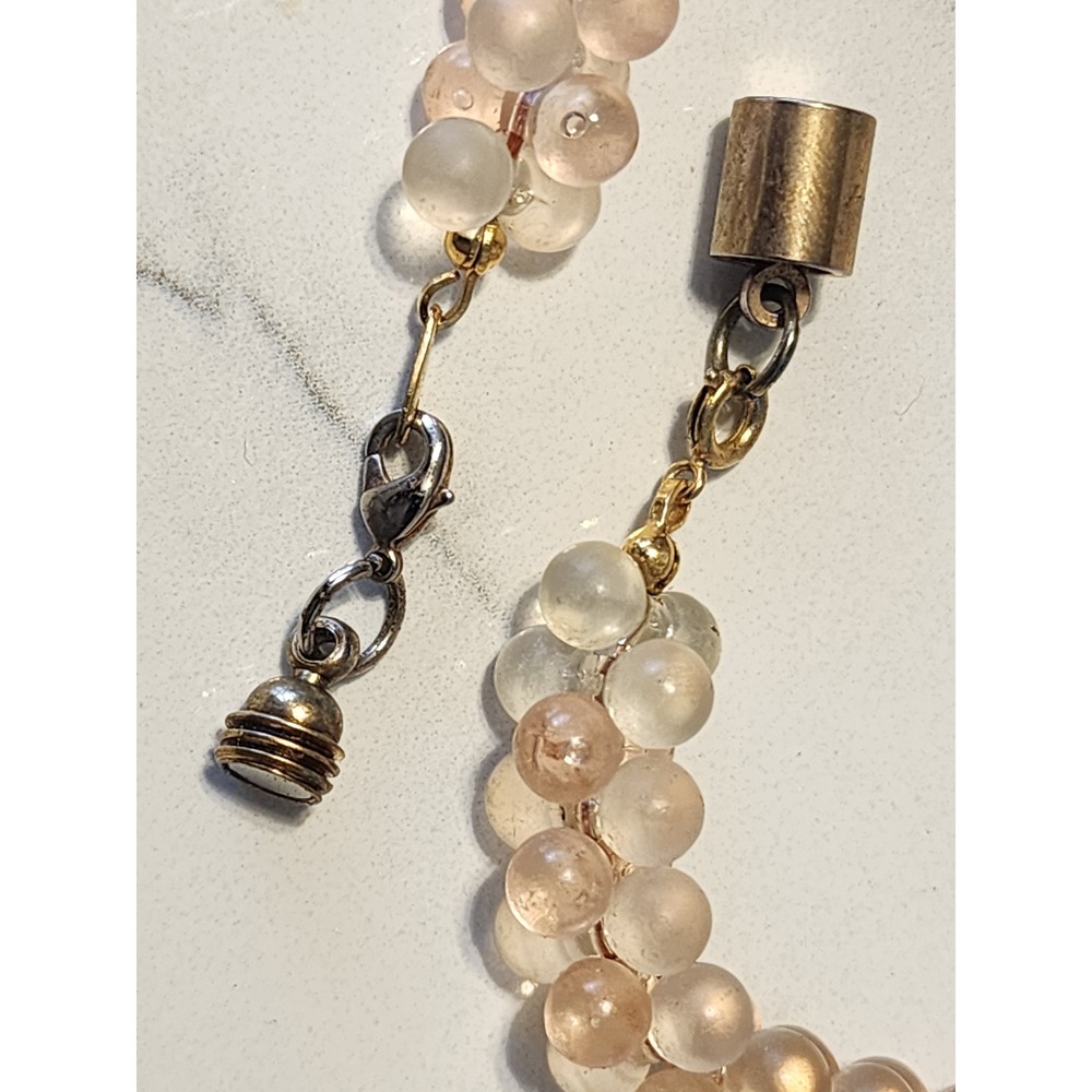 Vintage Trifari Frosted Peach Glass Double Strand Beaded Necklace Magnetic Clasp - Picture 7 of 7